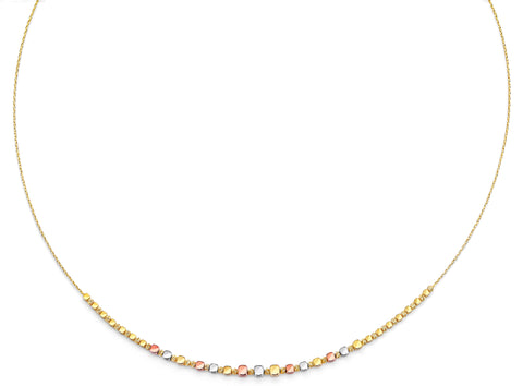 14K Tri Color Gold Round String Necklace With Square And Round Ball