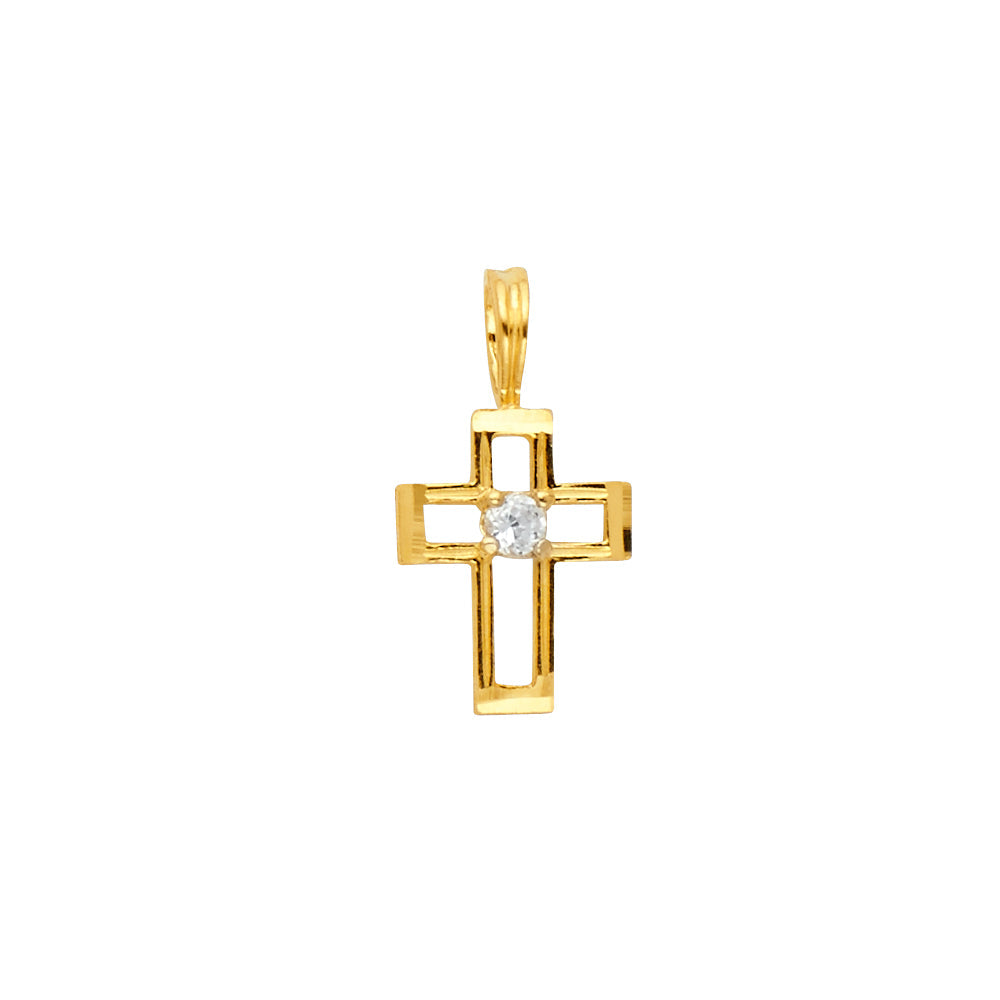 14K Yellow Gold CZ Cross 8mm Pendant