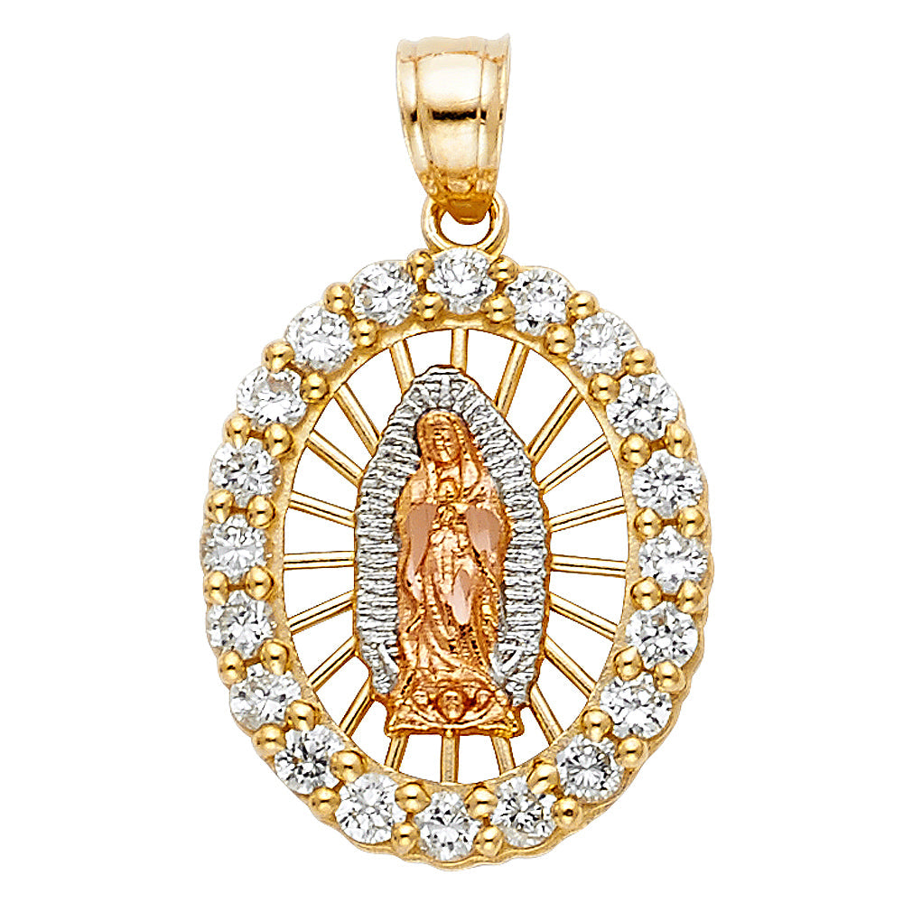 14K Tri Color Gold Our Lady Of Guadalupe CZ Pendant