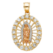 Load image into Gallery viewer, 14K Tri Color Gold Our Lady Of Guadalupe CZ Pendant