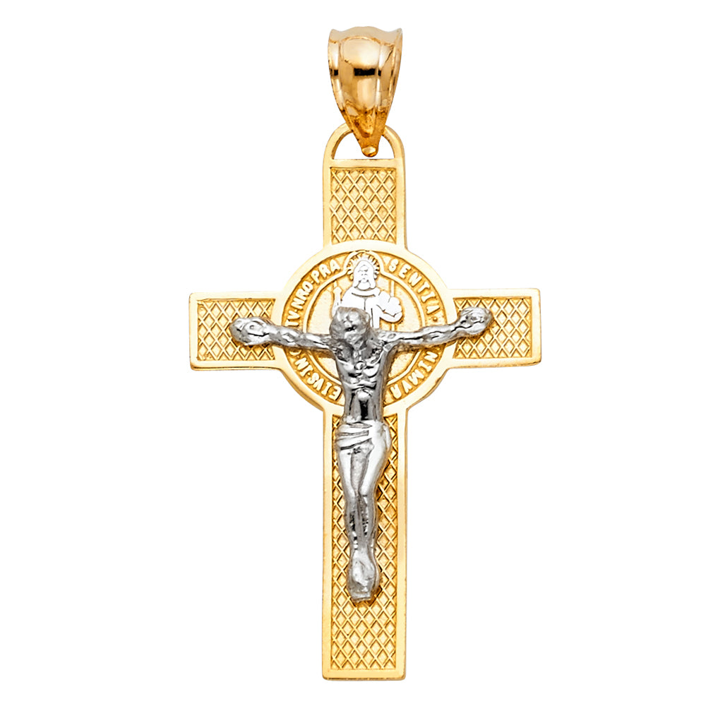 14K Two Tone Gold San Benito Crucufix Cross Pendant