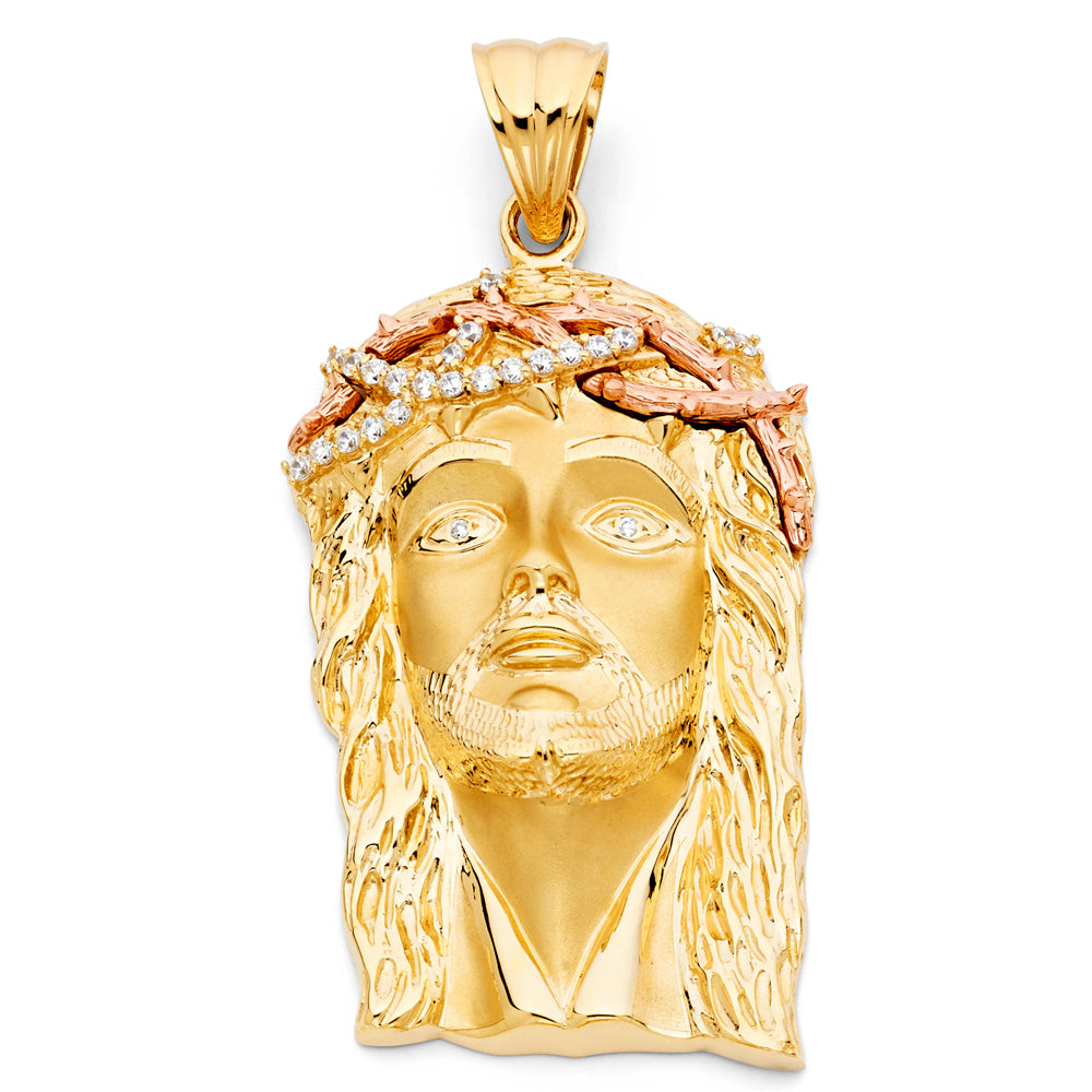 14K Two Tone Gold CZ Jesus Christ Head Pendant