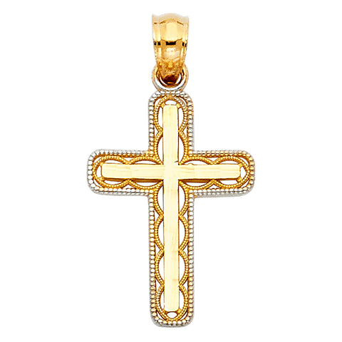 14K Two Tone Gold Design Cross Pendant