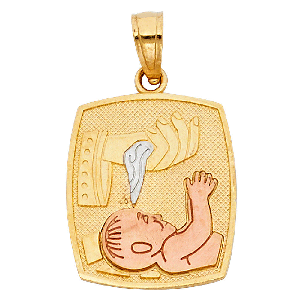 14K Tri Color Gold Square Baptism Pendant