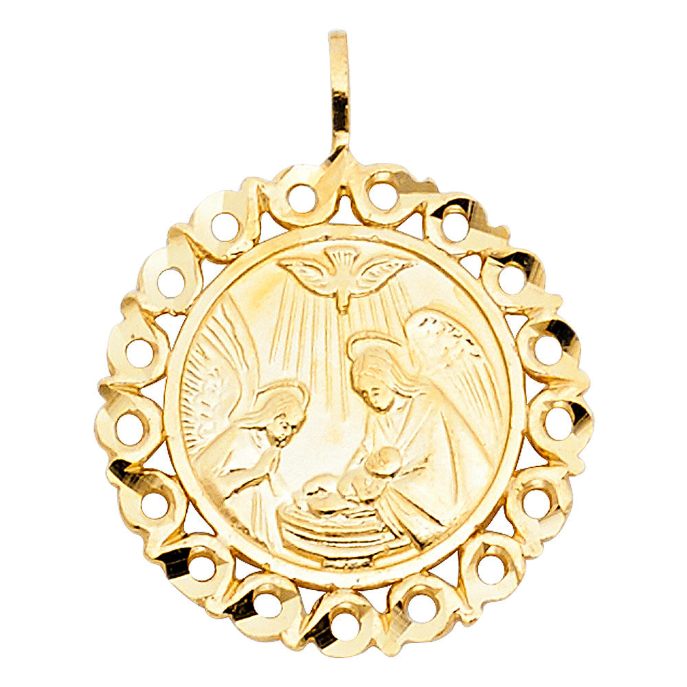 14K Yellow Gold Round Baptism Pendant