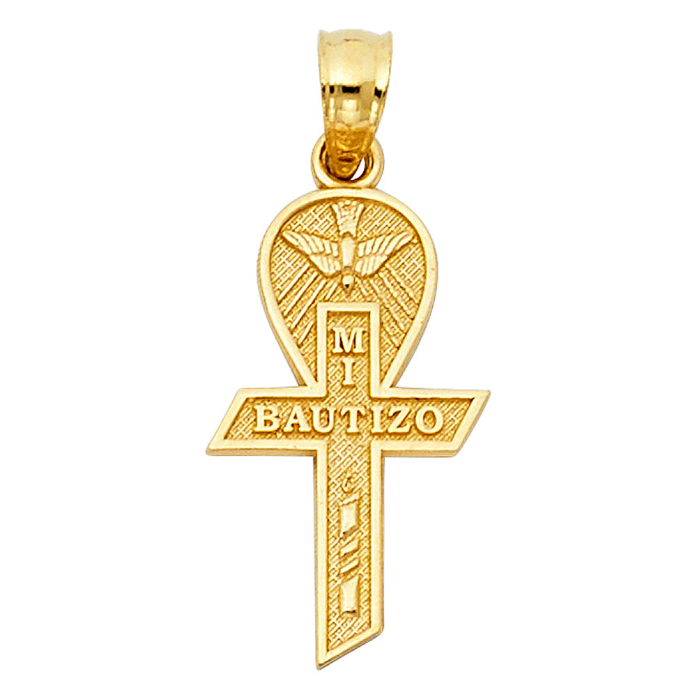 14K Yellow Gold 6mm Baptism Cross Pendant