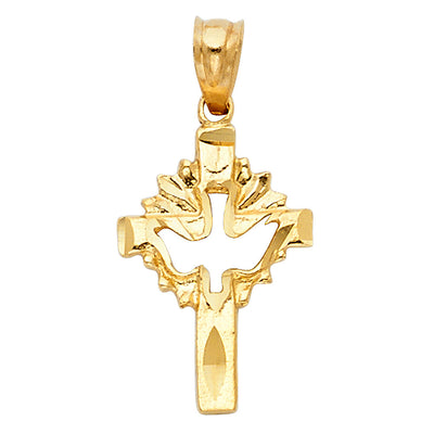 14K Yellow Gold 12mm Cross With Holy Spirit Dove Pendant