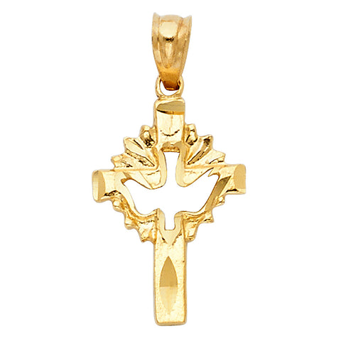 14K Yellow Gold 12mm Cross With Holy Spirit Dove Pendant