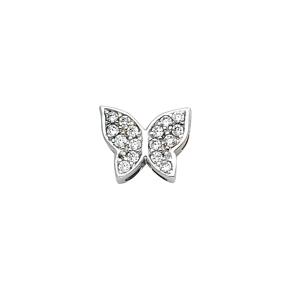 14K White Gold CZ Butterfly Pendant