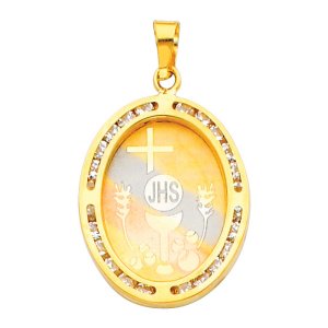 14K Tri Color Gold CZ First Communion Pendant