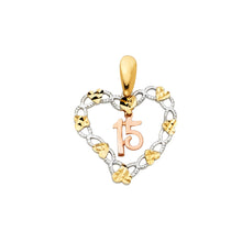 Load image into Gallery viewer, 14K Tri Color Gold 15 Years Heart Pendant