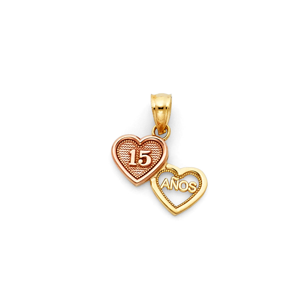 14K Two Tone Gold 15 Years Heart Pendant