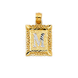 14K Two Tone Gold Initial Square Pendant