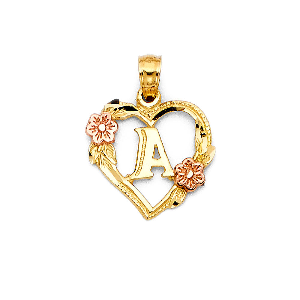 14K Two Tone Gold Initial Heart Pendant