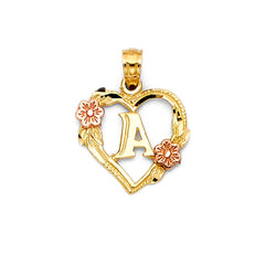 14K Two Tone Gold Initial Heart Pendant