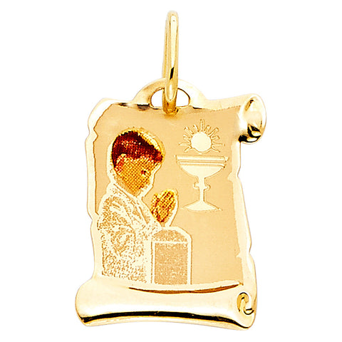 14K Yellow Gold First Communion Picture Boy Pendant