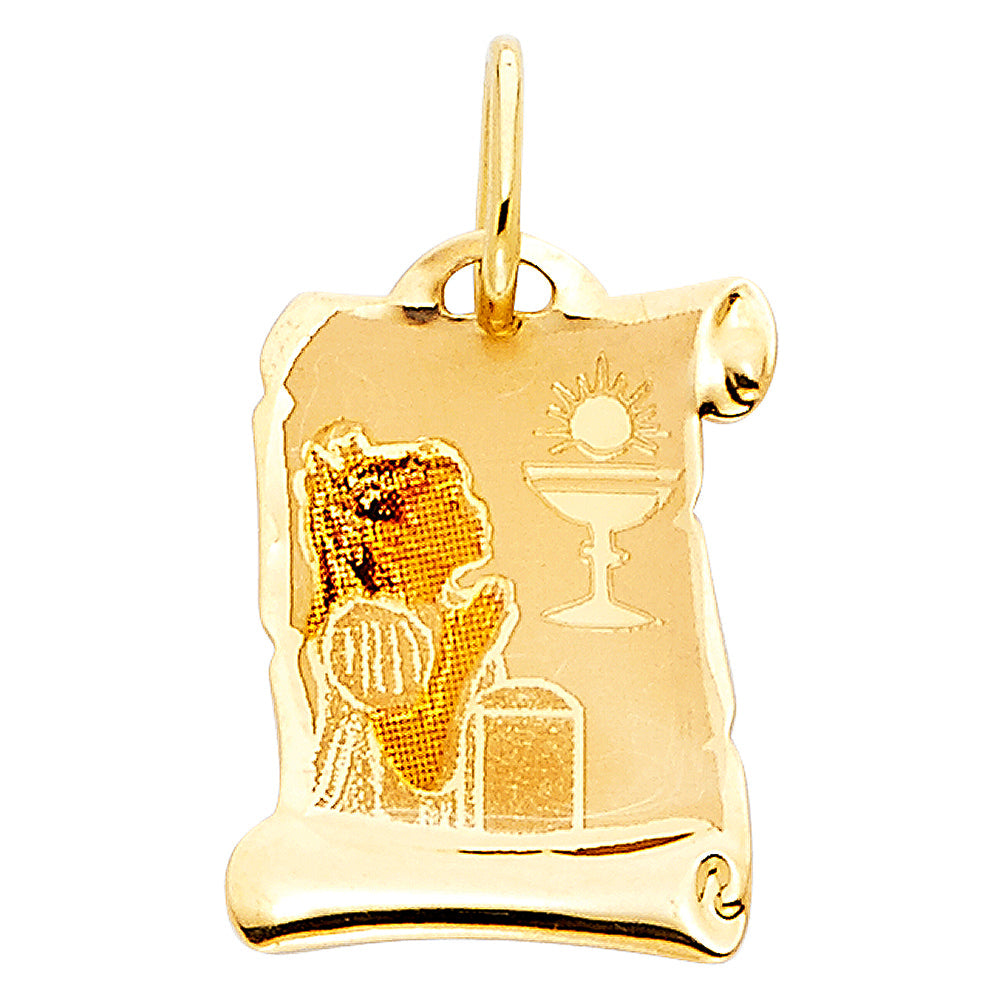 14K Yellow Gold First Communion Picture Girl Pendant