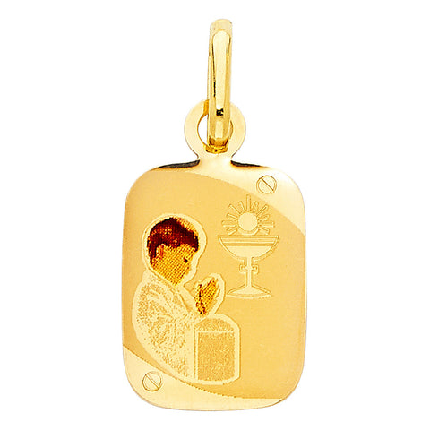 14K Yellow Gold First Communion Boy Picture Pendant