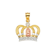 Load image into Gallery viewer, 14K Tri Color Gold Guadalupe CZ Crown Pendant