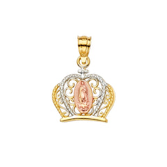 14K Tri Color Gold Guadalupe Crown Pendant