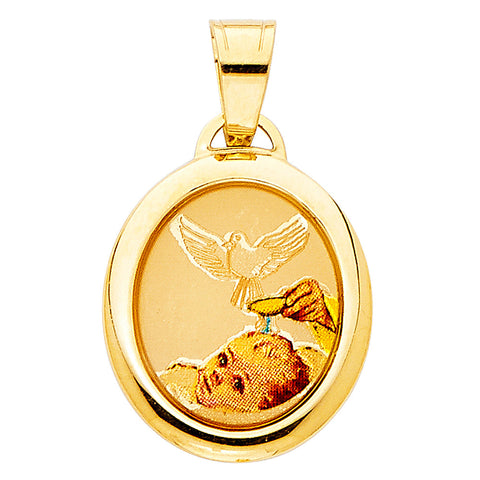 14K Yellow Gold Oval Baptism Picture Pendant