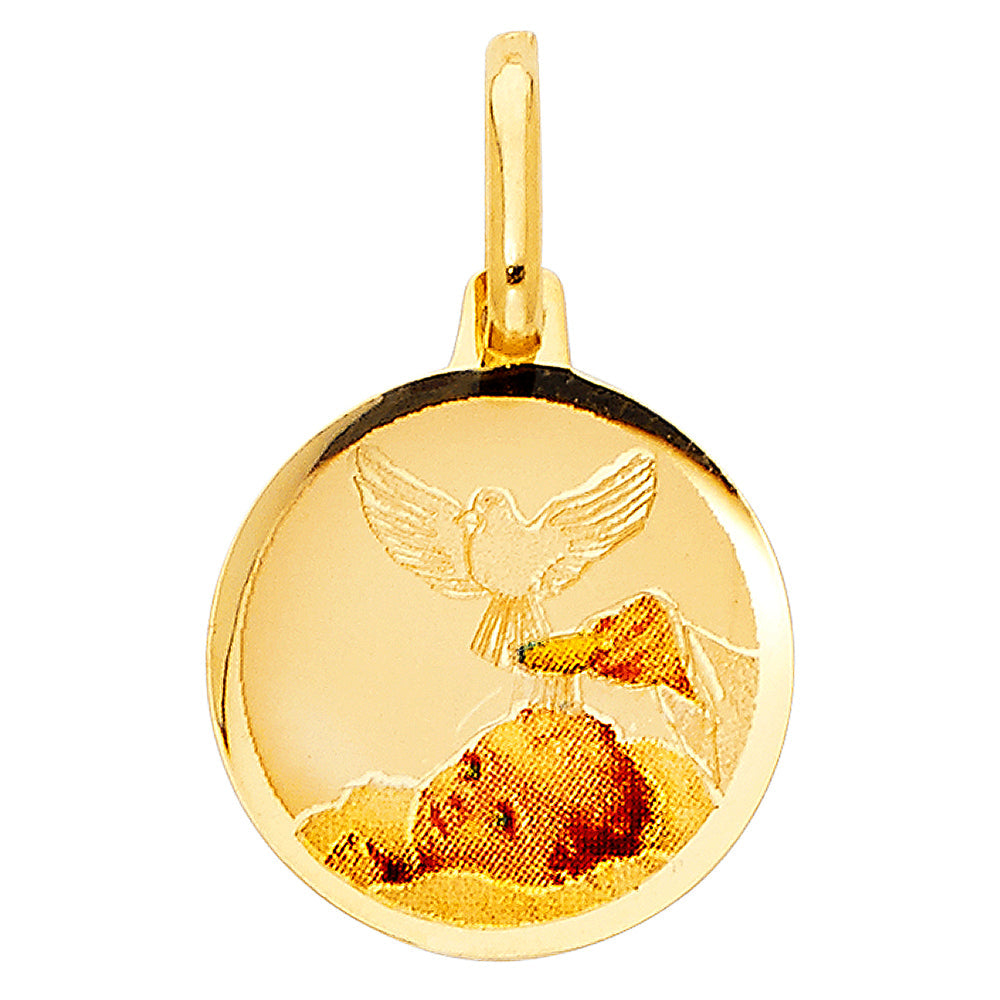 14K Yellow Gold Round Baptism Picture Pendant