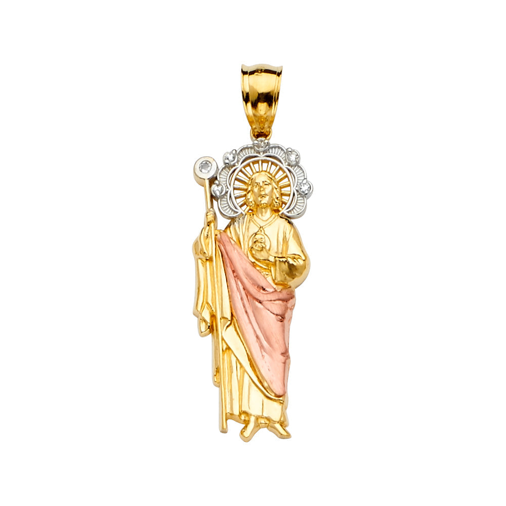 14K Tri Color Gold CZ San Judas Pendant