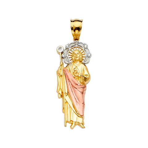 14K Tri Color Gold CZ San Judas Pendant