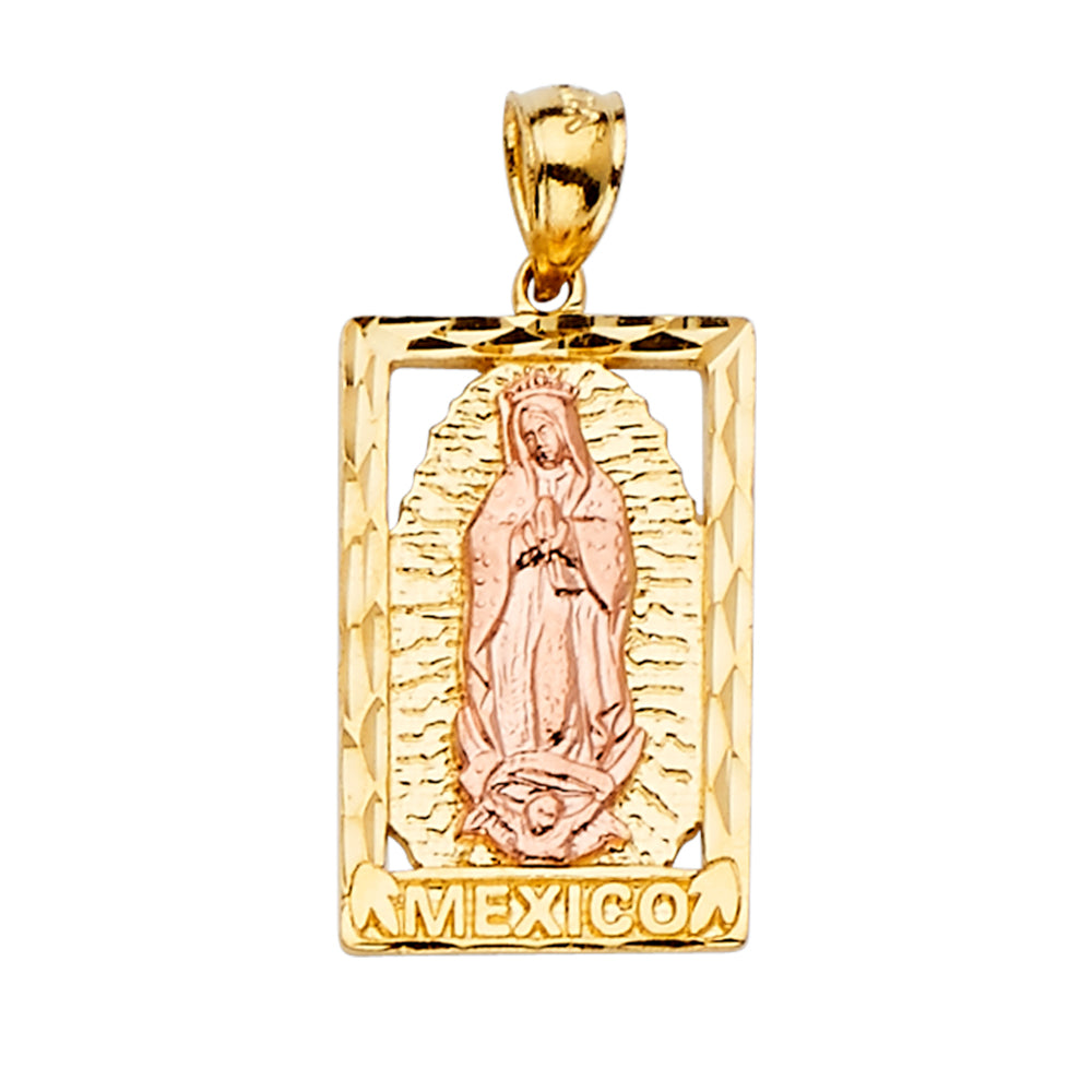 14K Two Tone Gold Guadalupe Rectangular Pendant