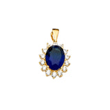 14K Yellow Gold Blue CZ Pendant Or Set