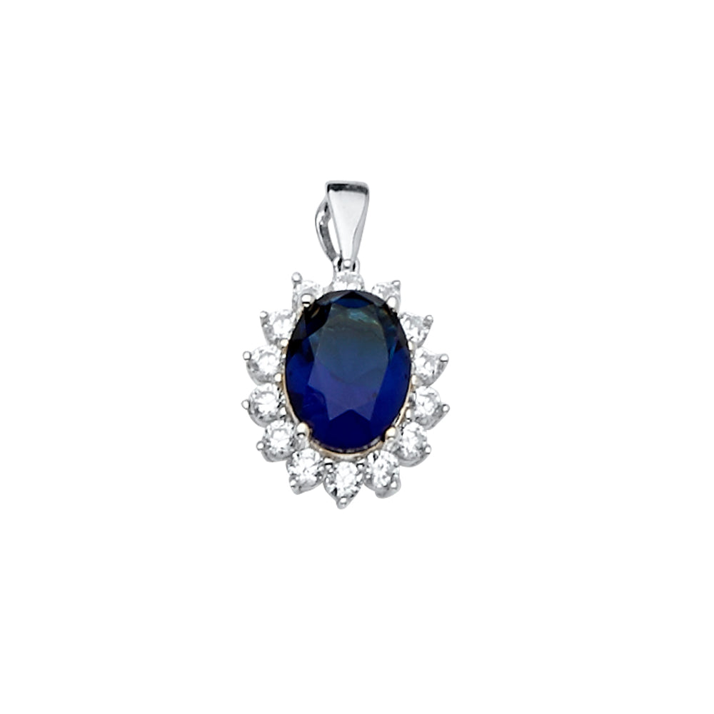 14K White Gold Blue CZ Pendant Or Set