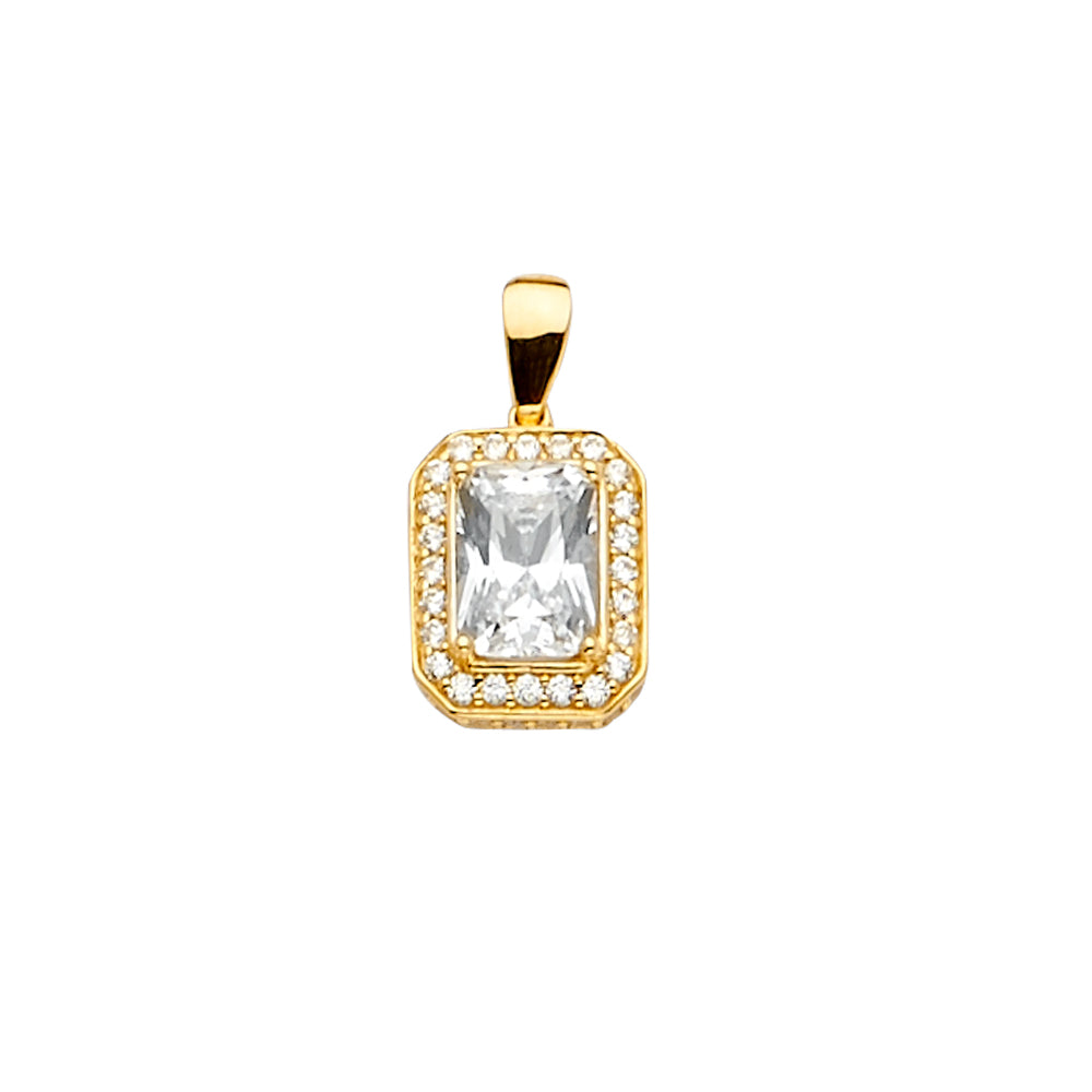 14K Yellow Gold Rectangle CZ Pendant Or Set