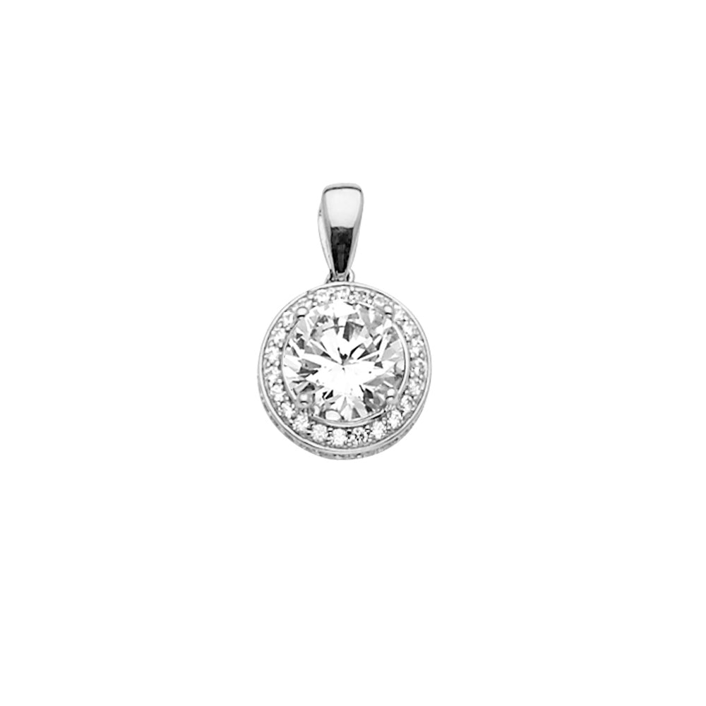 14K White Gold Round CZ Pendant Or Set