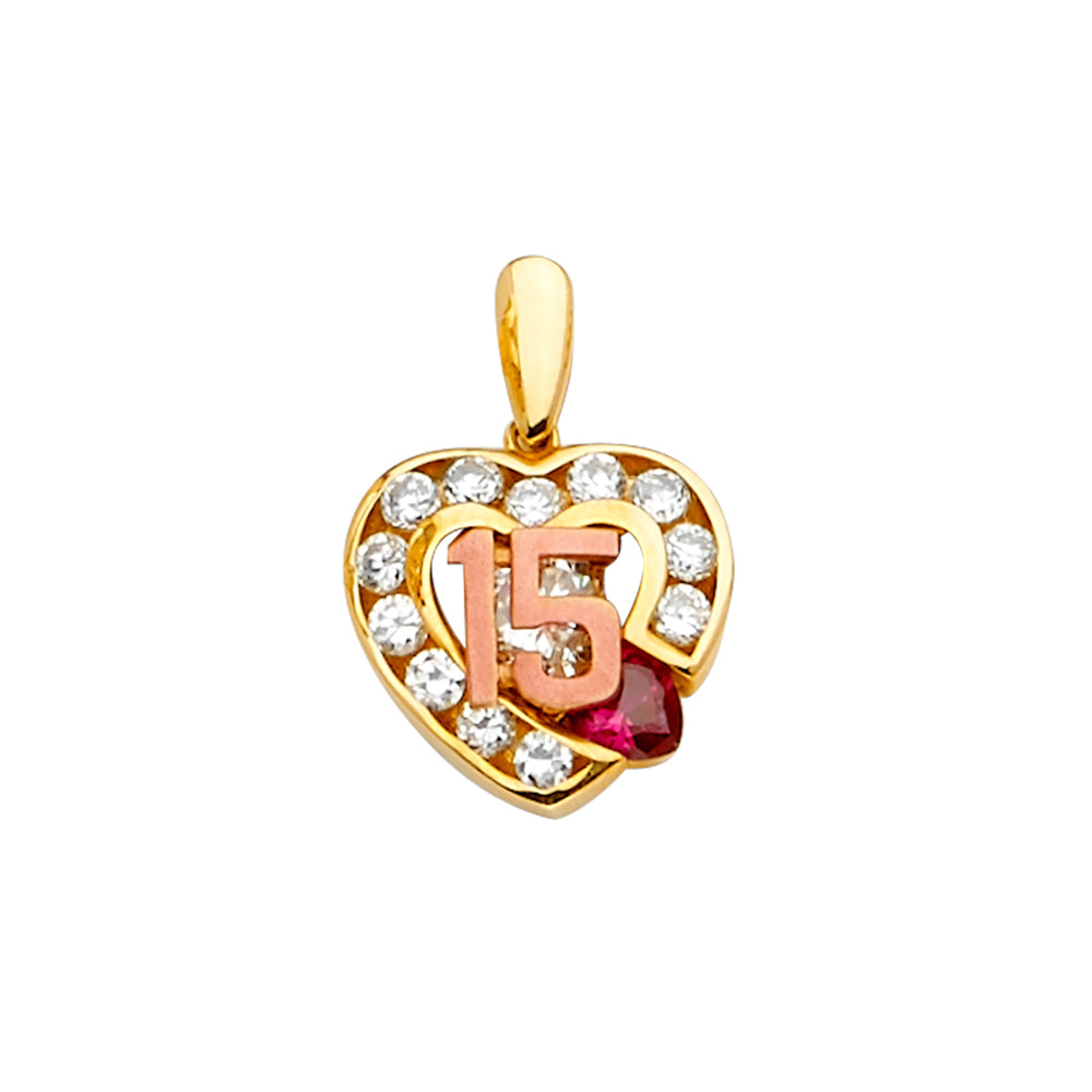 14K Two Tone Gold CZ 15 Years Pendant Or Half Set