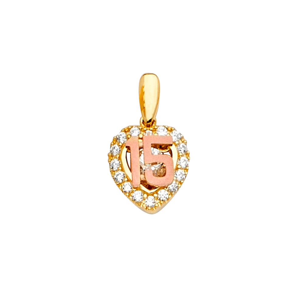 14K Two Tone Gold 10mm CZ 15 Years Pendant Or Half Set