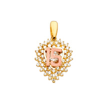 Load image into Gallery viewer, 14K Two Tone Gold 13mm CZ 15 Years Pendant Or Half Set