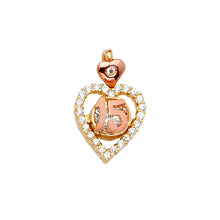 Load image into Gallery viewer, 14K Two Tone Gold Heart CZ 15 Years Pendant Or Half Set