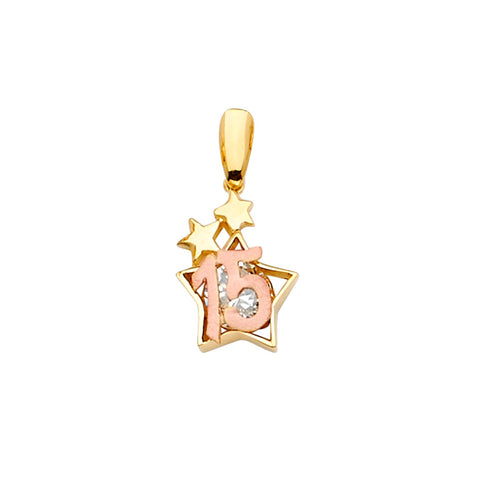 14K Two Tone Gold Stars CZ 15 Years Pendant Or Half Set