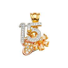 Load image into Gallery viewer, 14K Two Tone Gold CZ 15 Years Motion Pendant Or Half Set