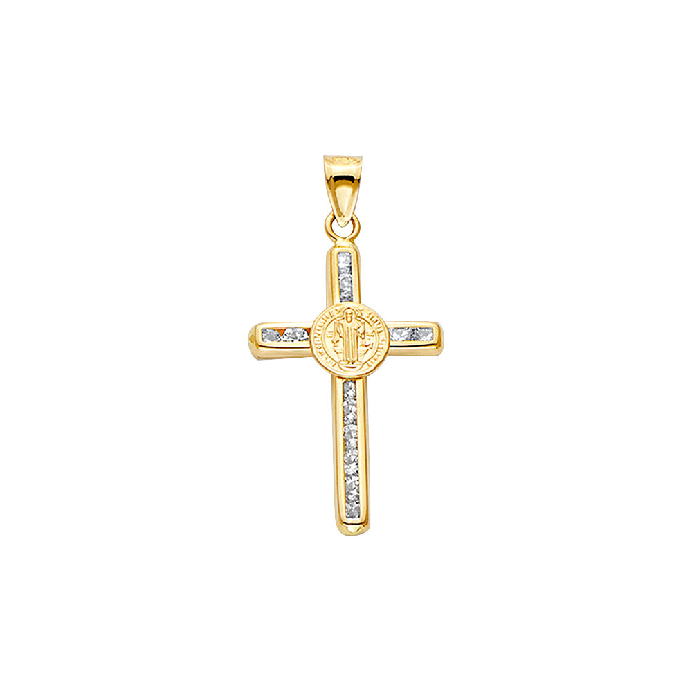 14K Yellow Gold CZ San Benito Cross Pendant