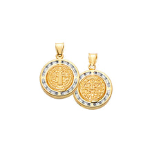 Load image into Gallery viewer, 14K Yellow Gold CZ Double Face San Benito Round Medal Pendant