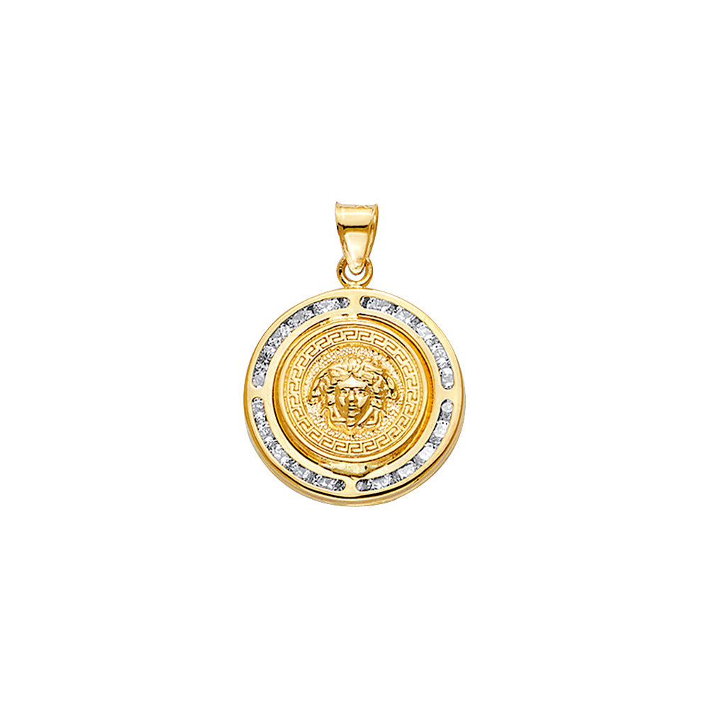 14K Yellow Gold CZ Round Medusa Pendant