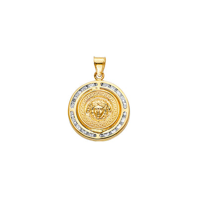 14K Yellow Gold CZ Round Medusa Pendant