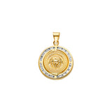 14K Yellow Gold CZ Round Medusa Pendant