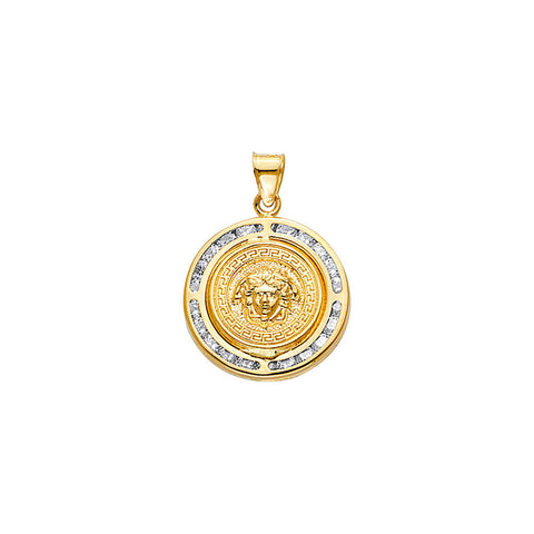 14K Yellow Gold CZ Round Medusa Pendant