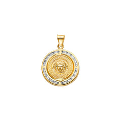 14K Yellow Gold CZ Round Medusa Pendant