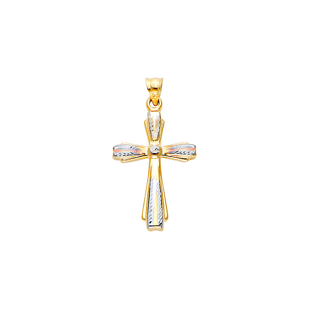 14K Tri Color Hollow Fancy Cross Pendant