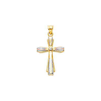 14K Tri Color Hollow Fancy Cross Pendant