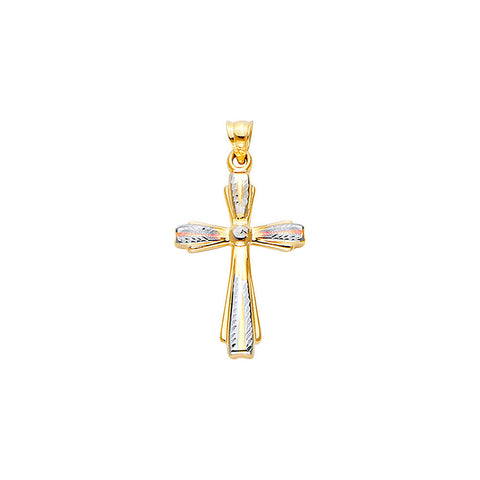 14K Tri Color Hollow Fancy Cross Pendant