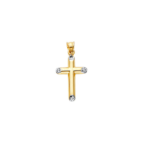 14K Two Tone Gold Hollow Fancy Cross Pendant